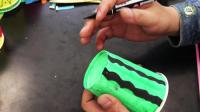 幼儿手工DIY, 简单剪纸用一次纸杯制作一个西瓜